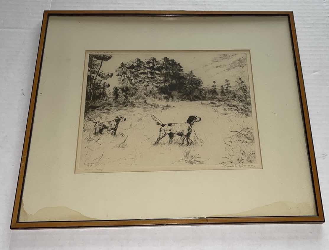 Photo 1 of ANTIQUE PRINT SIGNED PERCIVAL LEONARD ROSSEAU, BILL'S COVEY 1934 17”X14.5”H