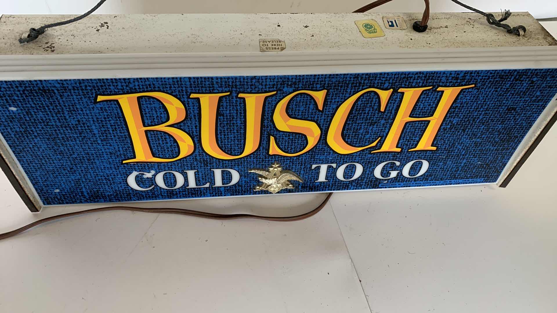 Photo 2 of BUSCH COLD TO GO BAR SIGN 18” X 6”