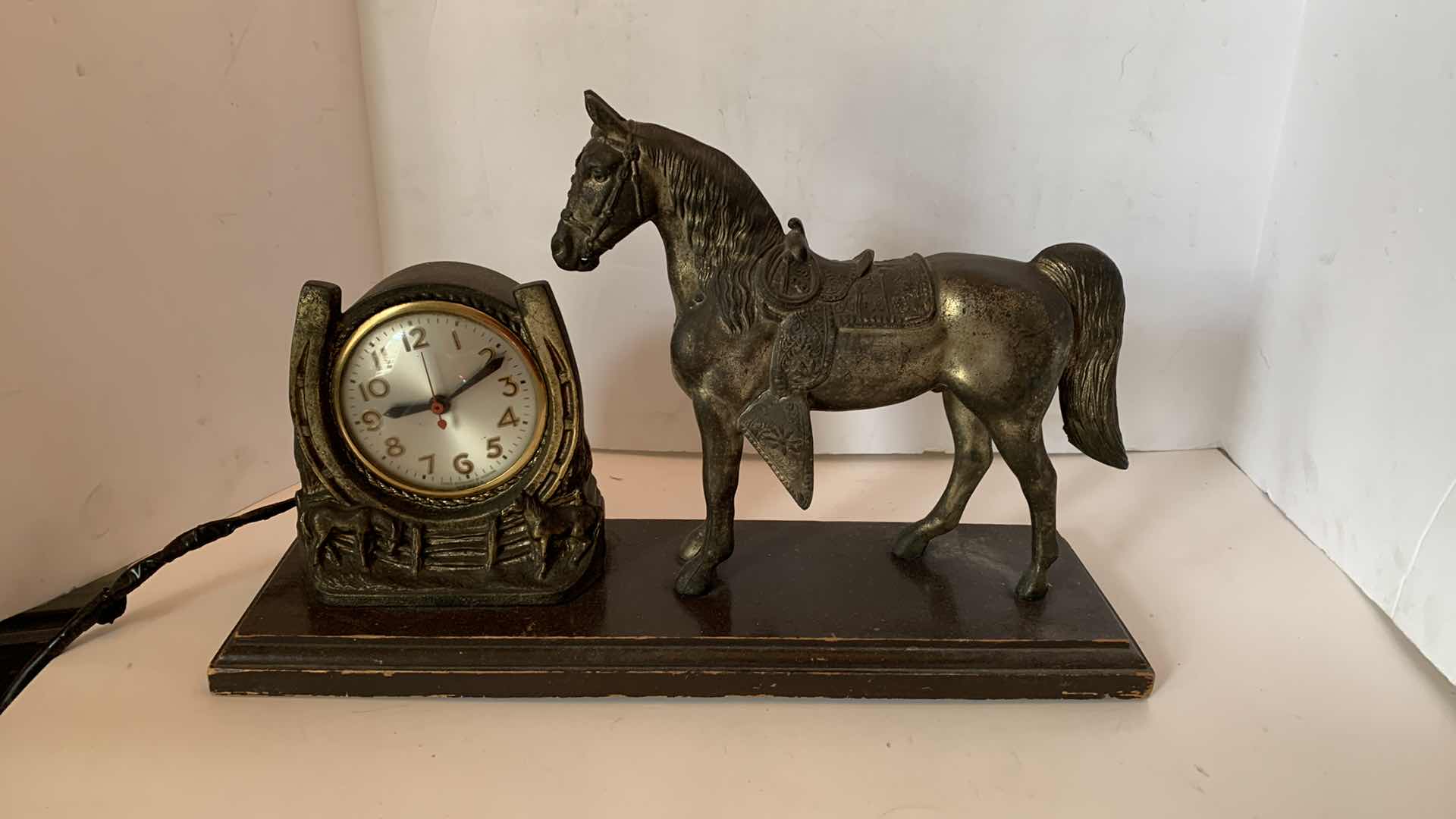 Photo 1 of VINTAGE LANSHIRE BRONZE HORSE AND CLOCK 18” X 12”