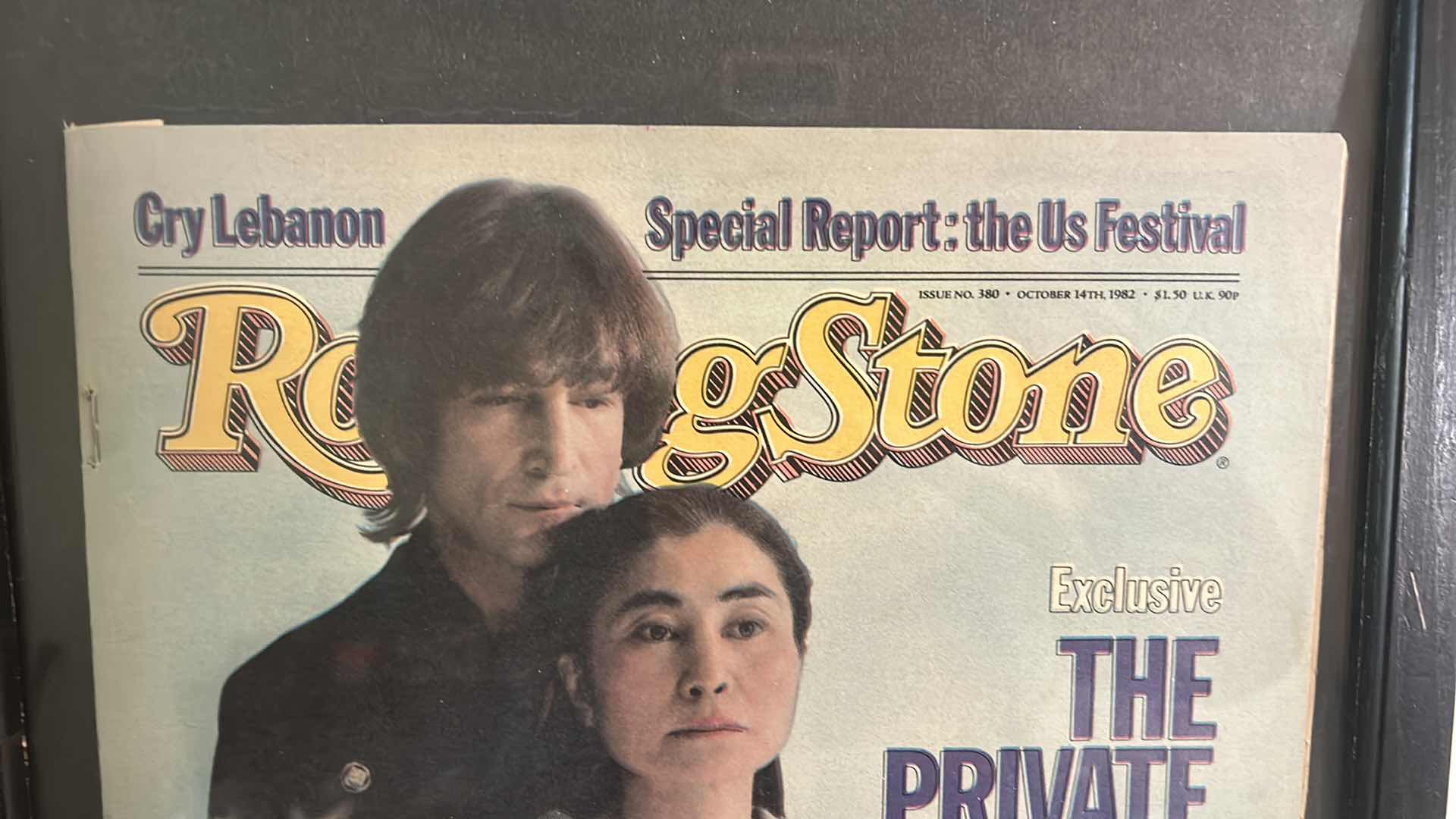 Photo 3 of 1982 ROLLING STONES MAGAZINE JOHN LENNON AND YOKO ONO IN FRAME 13” x 17.25”