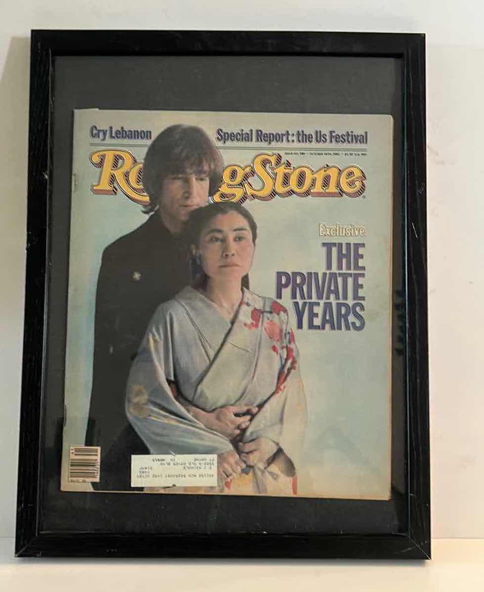 Photo 1 of 1982 ROLLING STONES MAGAZINE JOHN LENNON AND YOKO ONO IN FRAME 13” x 17.25”