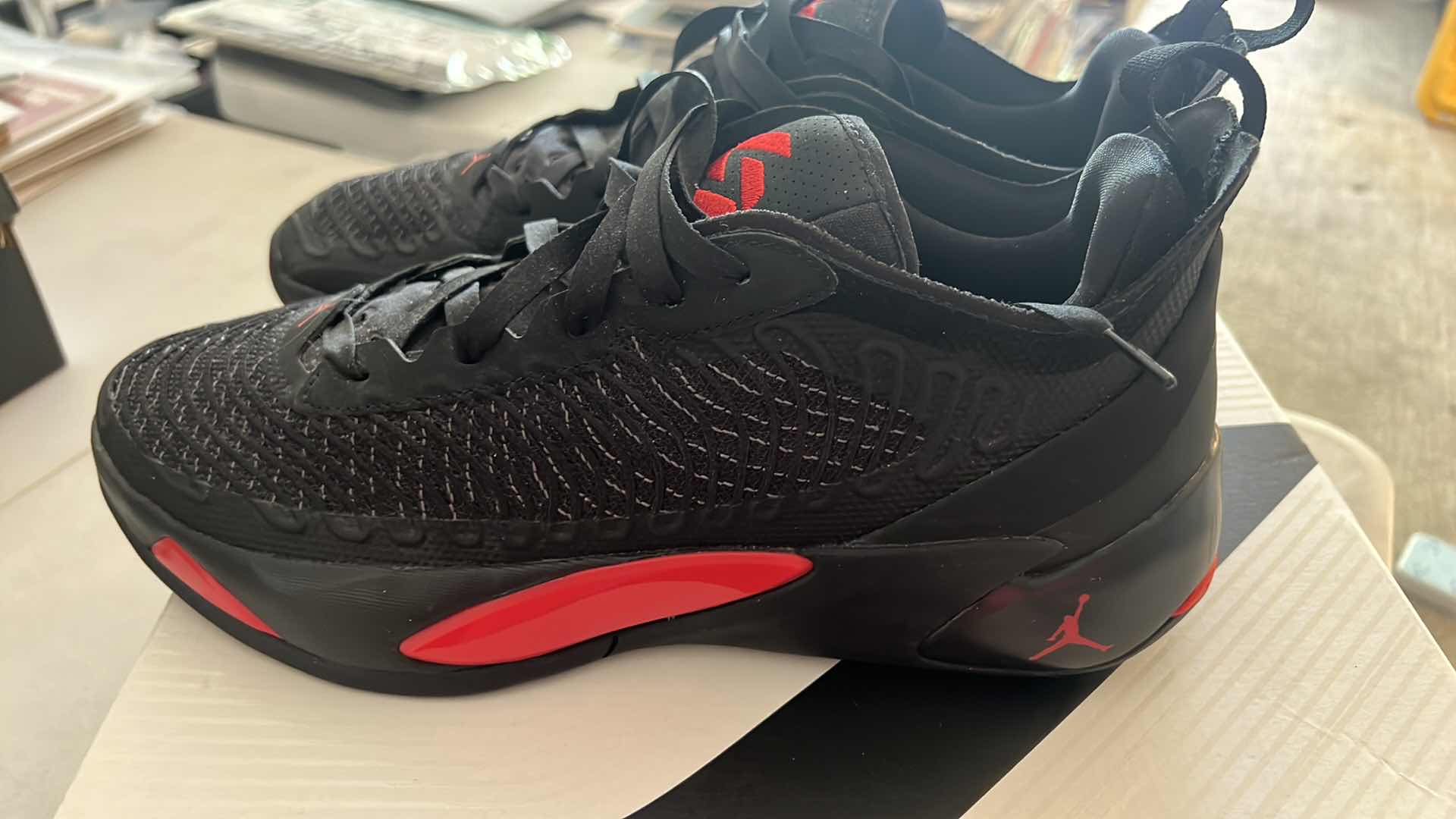 Photo 4 of LIKE NEW JORDAN LUKA 1 BLACK /UNIVERSITY RED-DARK GREY SHOES (SIZE 12)