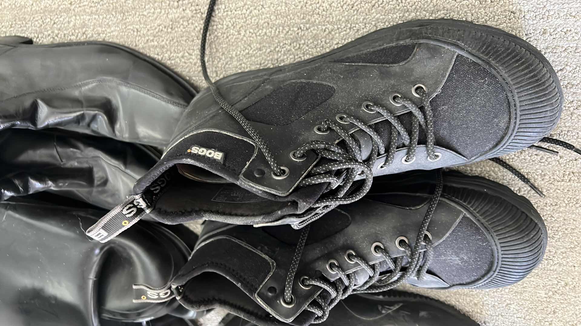 Photo 2 of 5 PAIRS - MEN’S BLACK BOOTS (SIZE 12)