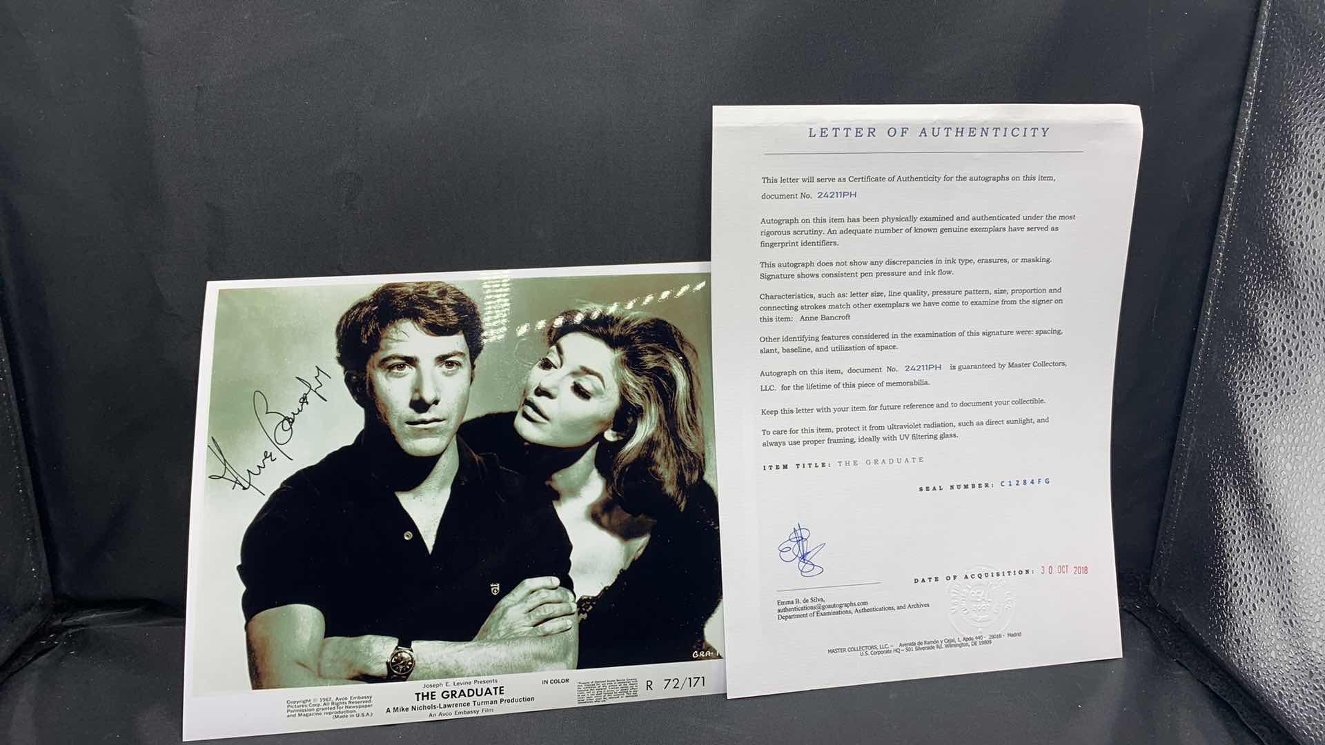 Photo 1 of ANNE BANCROFT - SIGNED AUTOGRAPHED PHOTO W LETTER OF AUTHENTICITY 8” X 10”
