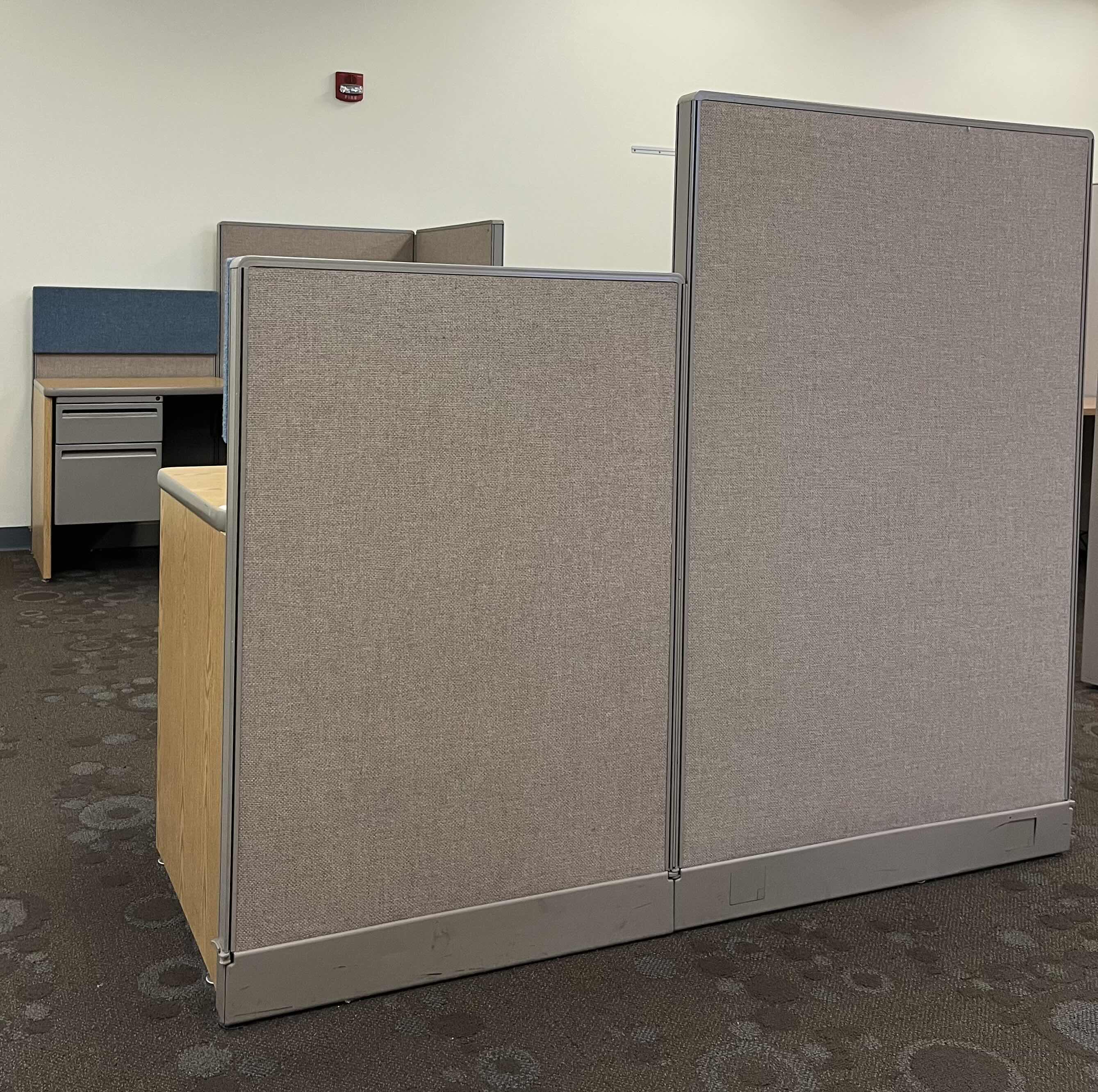 Photo 4 of HAWORTH BUILT IN CUBICLE L SHAPE OFFICE DESKS (2) W CUBICLE PANELS 
(OVERALL DIMENSIONS 151” X 68” H56”) READ NOTES