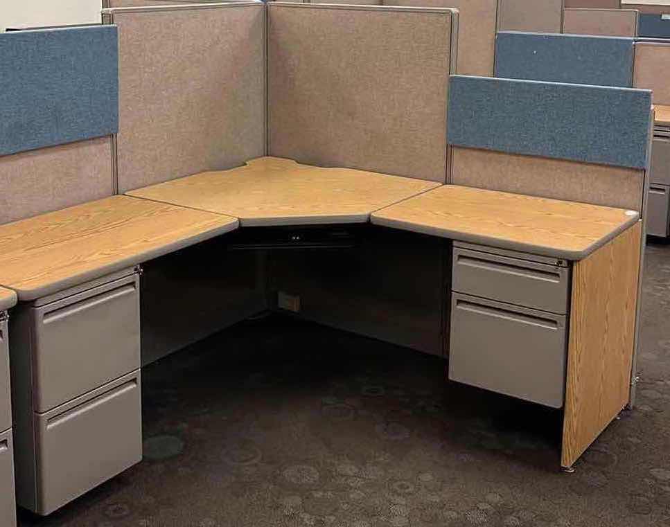 Photo 7 of HAWORTH BUILT IN CUBICLE L SHAPE OFFICE DESKS (4) W CUBICLE PANELS 
(OVERALL DIMENSIONS 151” X 135” H56”) READ NOTES