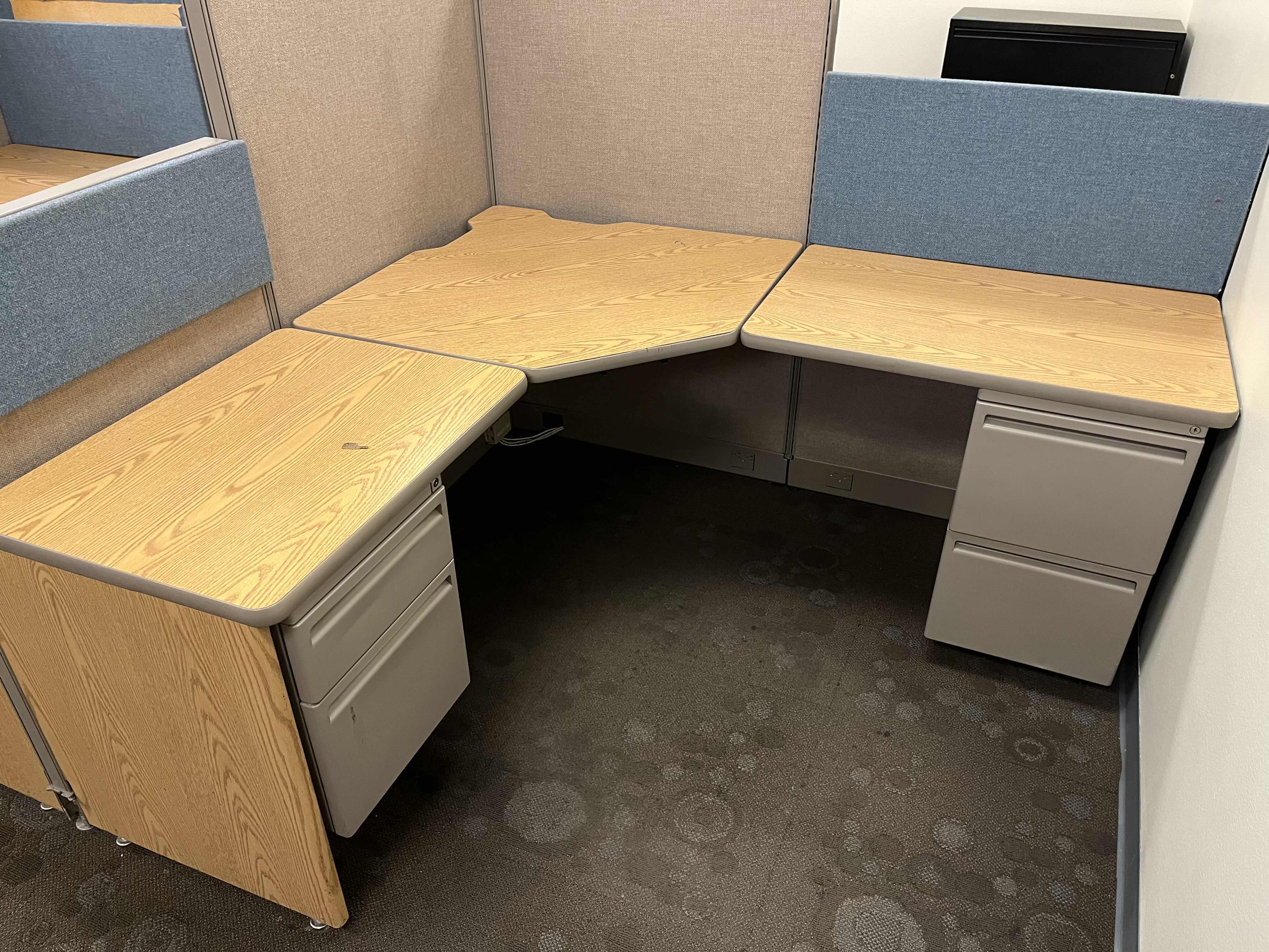 Photo 5 of HAWORTH BUILT IN CUBICLE L SHAPE OFFICE DESKS (4) W CUBICLE PANELS 
(OVERALL DIMENSIONS 151” X 135” H56”) READ NOTES