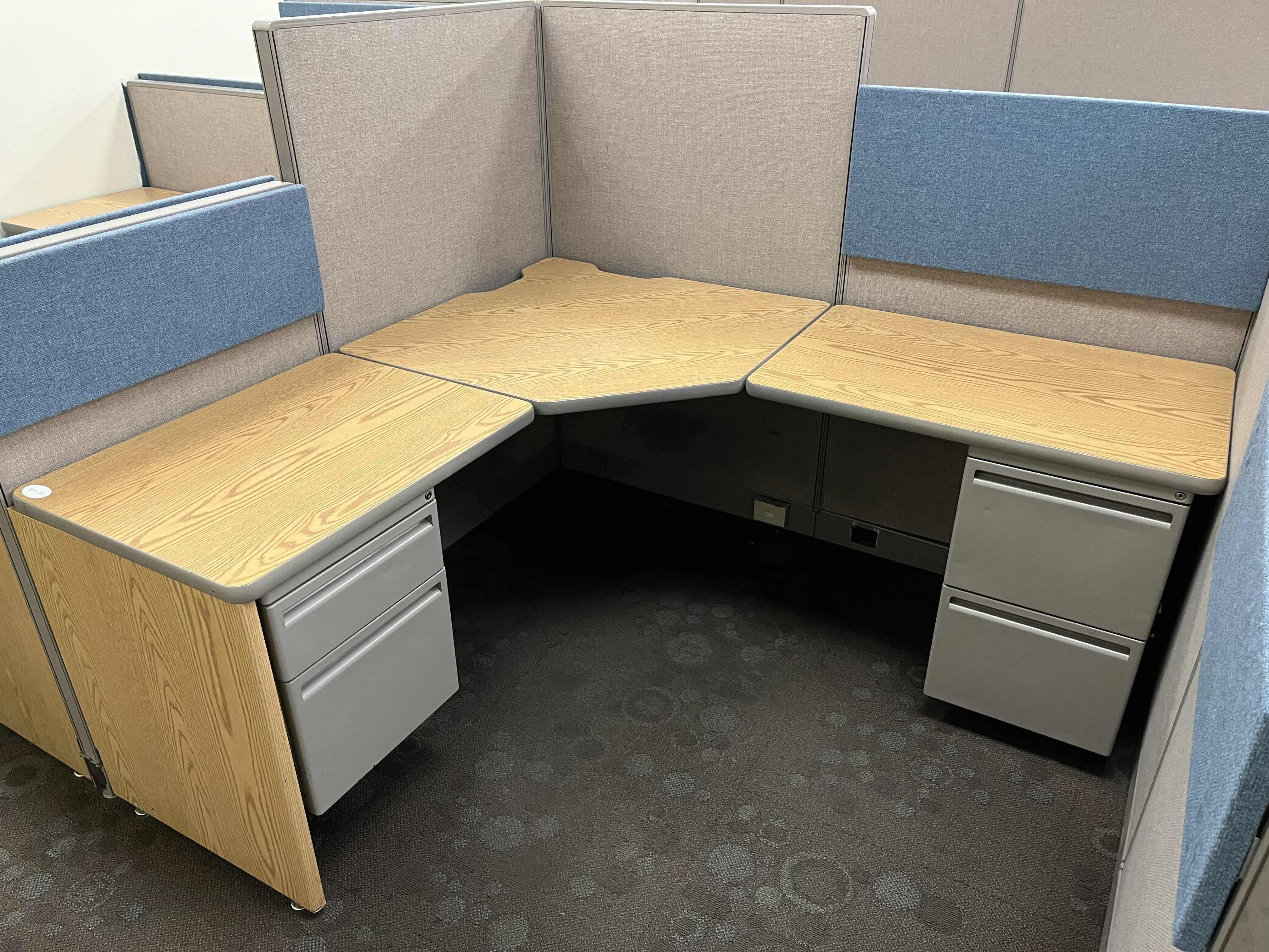 Photo 3 of HAWORTH BUILT IN CUBICLE L SHAPE OFFICE DESKS (4) W CUBICLE PANELS 
(OVERALL DIMENSIONS 151” X 135” H56”) READ NOTES