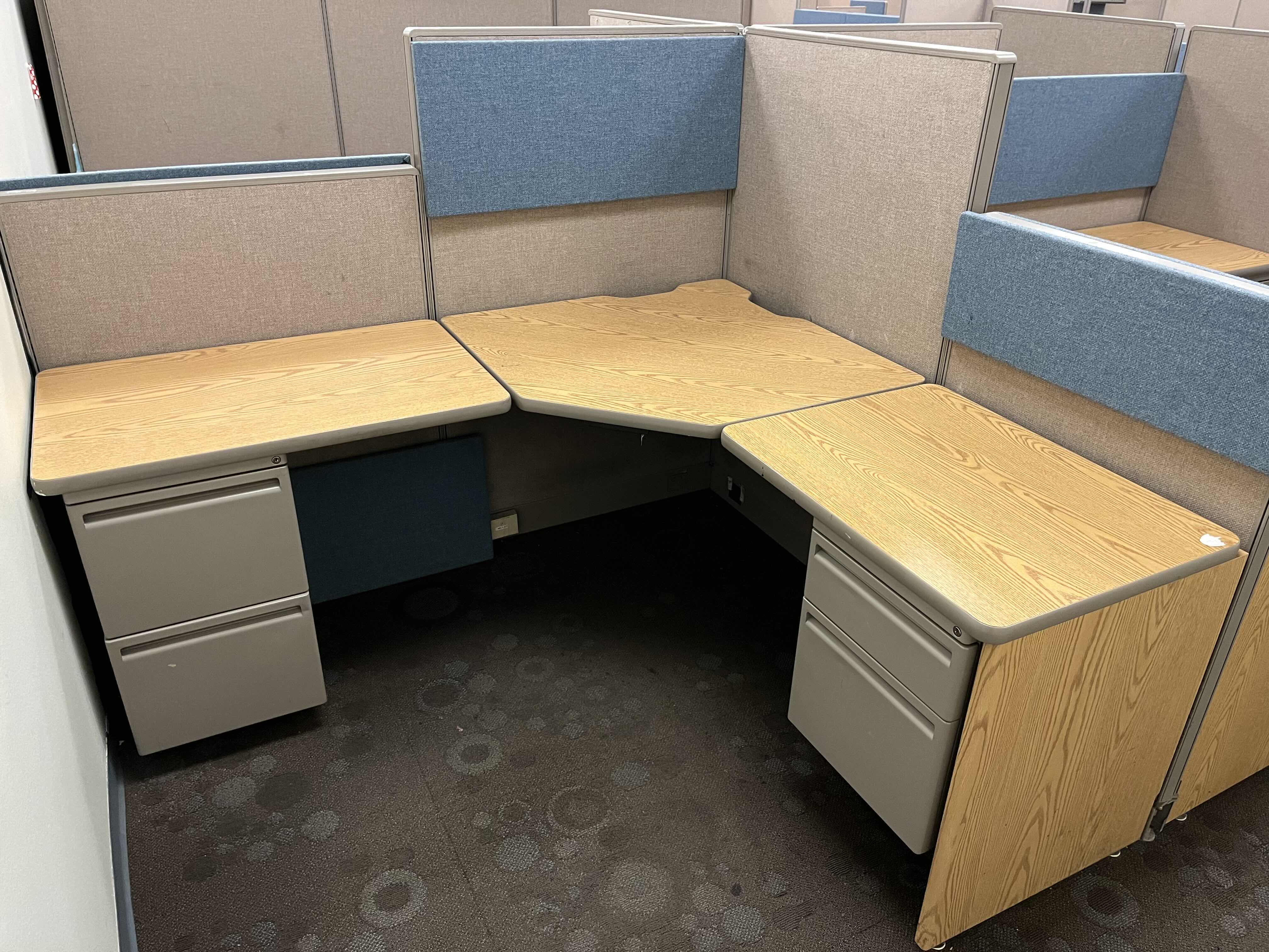 Photo 6 of HAWORTH BUILT IN CUBICLE L SHAPE OFFICE DESKS (4) W CUBICLE PANELS 
(OVERALL DIMENSIONS 151” X 135” H56”) READ NOTES