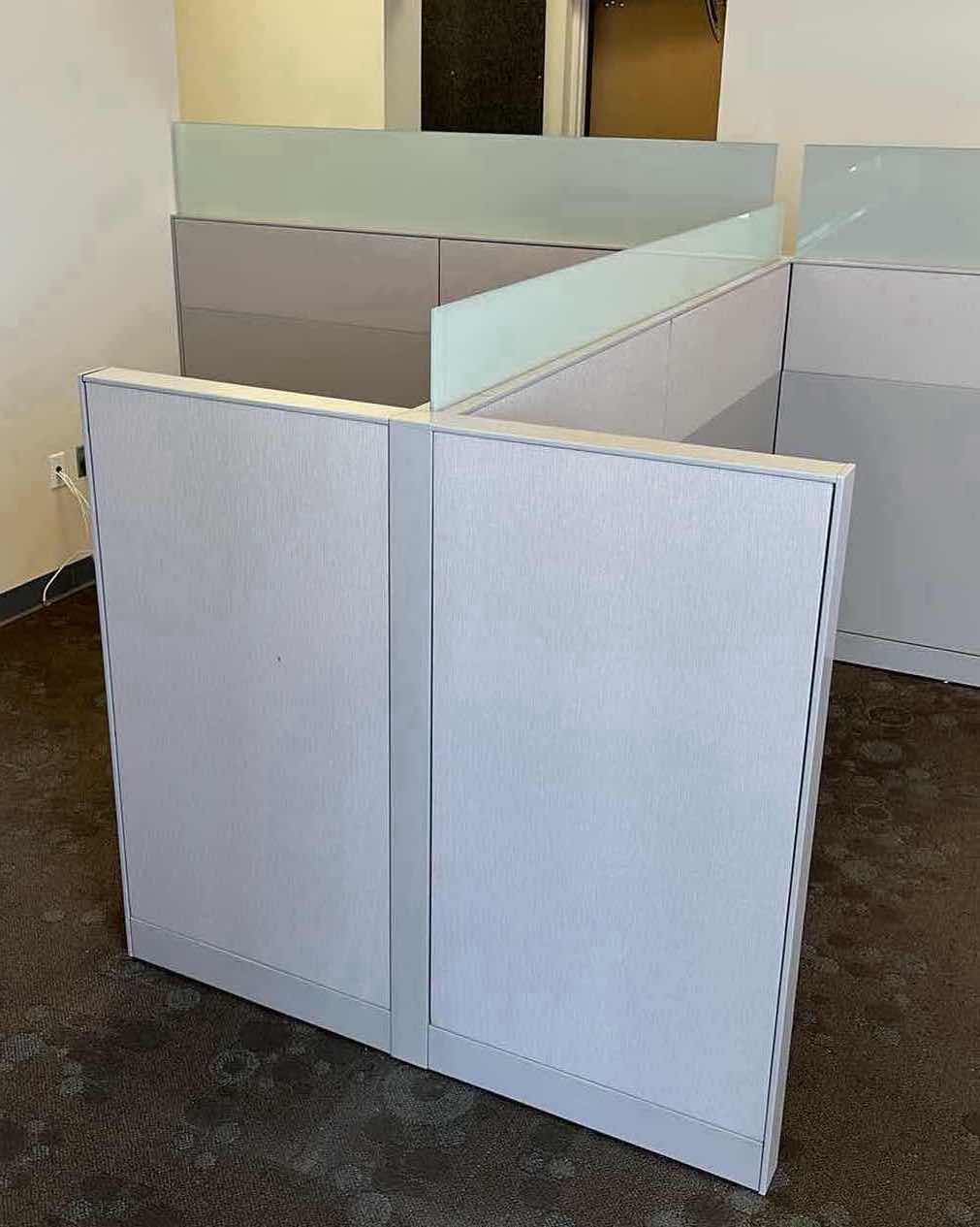 Photo 2 of FROSTED GLASS TOP CUBICLE PANELS W BUILT IN POWER SUPPLY OVERALL DIMENSIONS 172” X 90” H60.25” READ NOTES