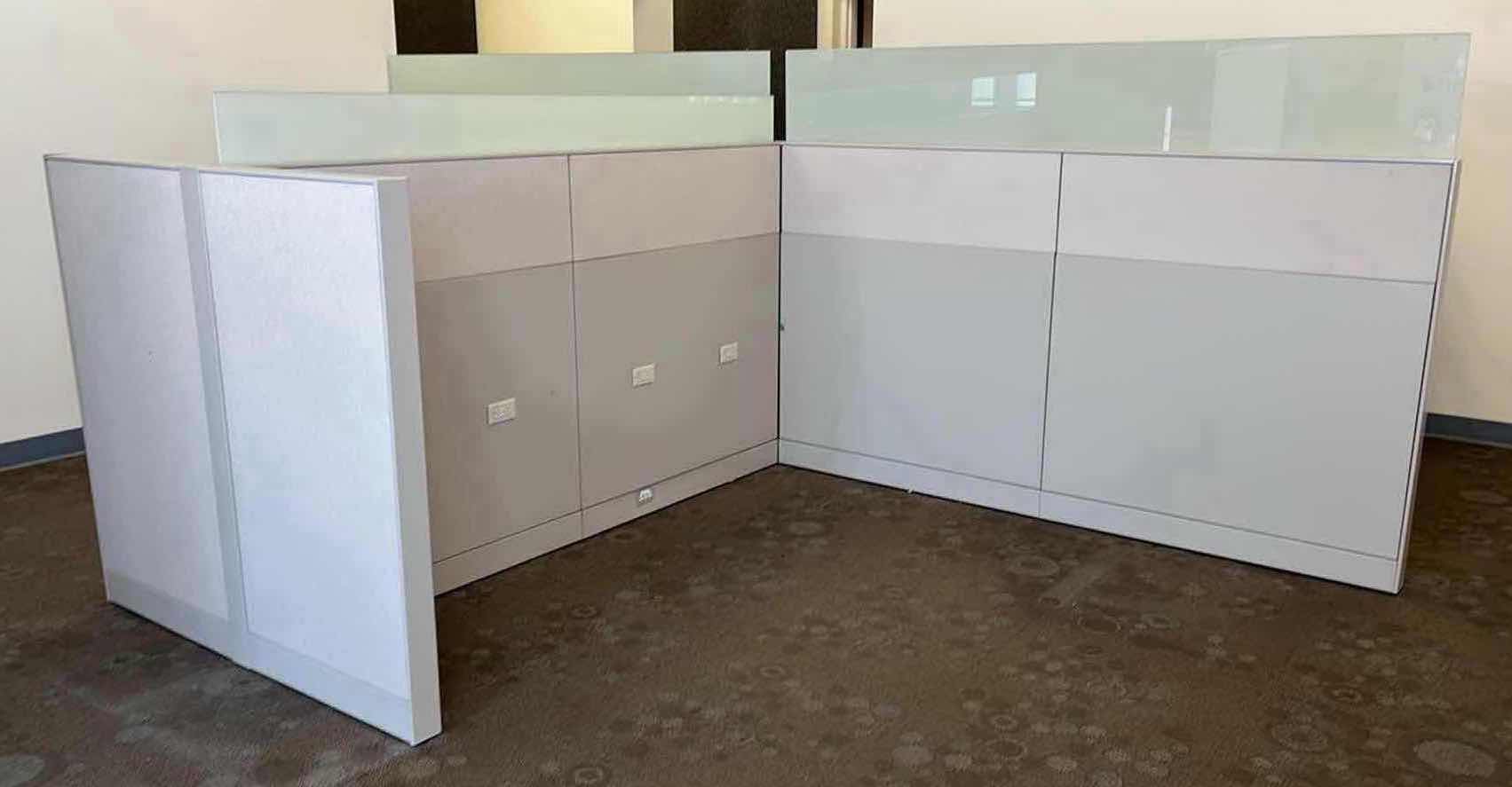 Photo 1 of FROSTED GLASS TOP CUBICLE PANELS W BUILT IN POWER SUPPLY OVERALL DIMENSIONS 172” X 90” H60.25” READ NOTES