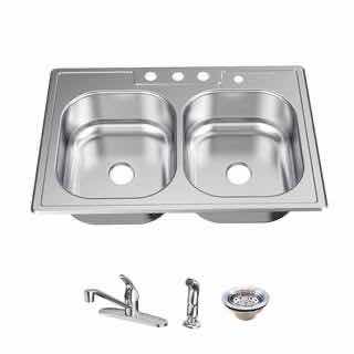 Photo 1 of GLACIER BAY 33” STAINLESS STEEL 20G TOP MOUNT DOUBLE BOWL ALL IN ONE KITCHEN SINK 1006431414