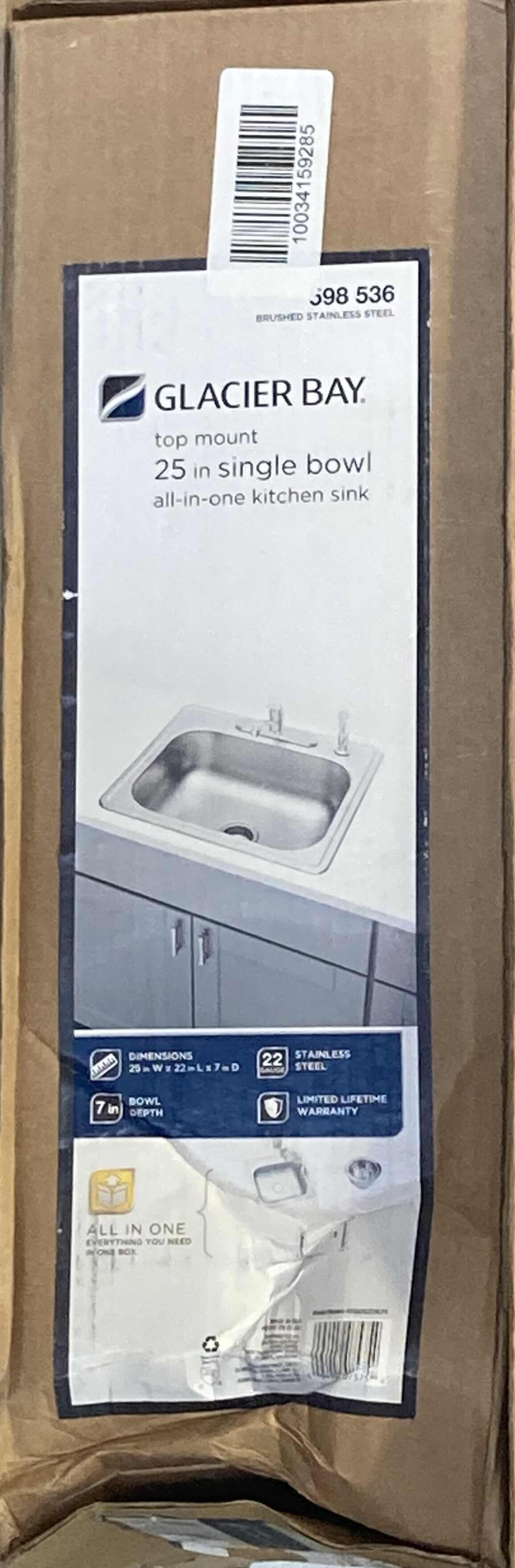 Photo 4 of GLACIER BAY 25” STAINLESS STEEL 22G TOP MOUNT ALL IN ONE KITCHEN SINK 598536