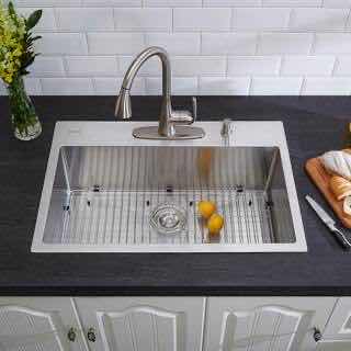 Photo 1 of GLACIER BAY 32” STAINLESS STEEL 16G TOP MOUNT SINGLE BOWL KITCHEN SINK W ACCESSORIES 1001853880 32” X 22” H10”