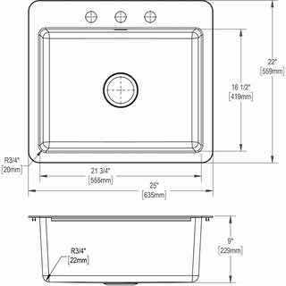 Photo 3 of ELKAY 25” STAINLESS STEEL 18G DUAL MOUNT SINGLE BOWL KITCHEN SINK W ACCESSORIES 1004037895