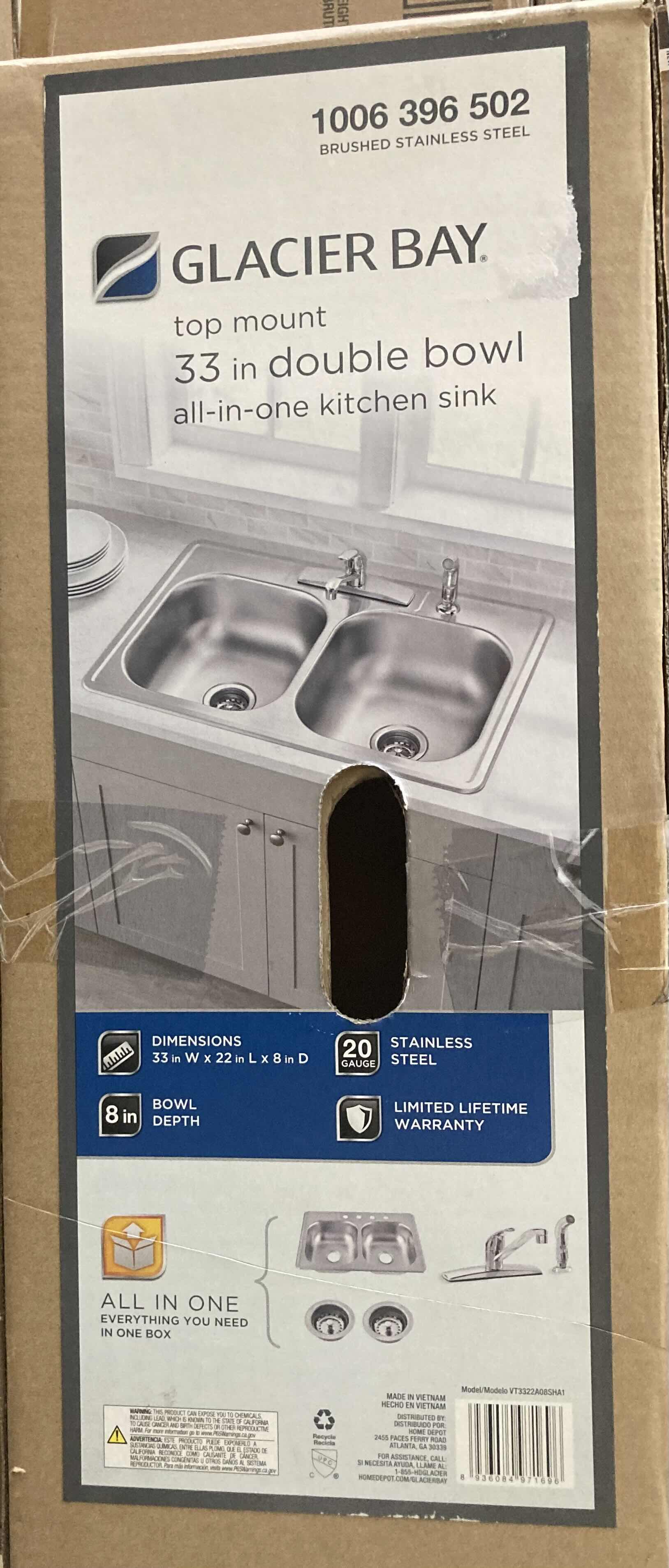 Photo 4 of GLACIER BAY 33” STAINLESS STEEL 20G TOP MOUNT DOUBLE BOWL ALL IN ONE KITCHEN SINK 1006396502