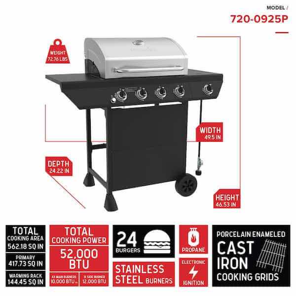 Photo 5 of NEXGRILL BLACK & STAINLESS STEEL 4 BURNER PROPANE GAS BBQ GRILL W SIDE BURNER MODEL 720-0925P