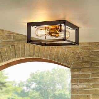 Photo 2 of  HOME DECORATORS COLLECTION ANTIQUE BRASS SOCKETS & BLACK FRAME WALDEN FORGE 2-LIGHT FLUSH MOUNT CEILING LIGHT 1002 438 244