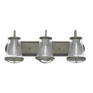 Photo 1 of HOME DECORATORS COLLECTION WEATHERED IRON FINISH & CLEAR SEEDED GLASS SHADES GEORGINA 3-LIGHT VANITY FIXTURE 1004 693 656
