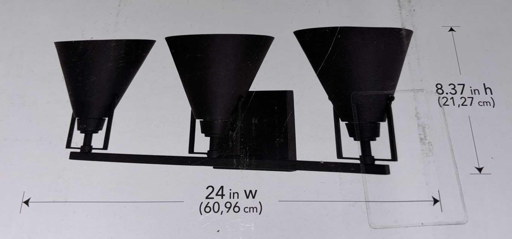 Photo 5 of HOME DECORATORS COLLECTION MATTE BLACK & SATIN BRASS ACCENTS INSDALE 3-LIGHT BATHROOM VANITY FIXTURE 1006 317 716