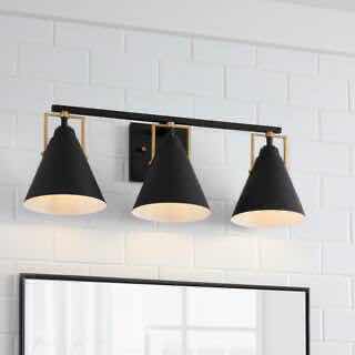 Photo 2 of HOME DECORATORS COLLECTION MATTE BLACK & SATIN BRASS ACCENTS INSDALE 3-LIGHT BATHROOM VANITY FIXTURE 1006 317 716