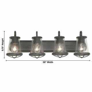 Photo 5 of HOME DECORATORS COLLECTION WEATHERED IRON FINISH & CLEAR SEEDED GLASS SHADES GEORGINA 4-LIGHT VANITY FIXTURE 1004 693 725