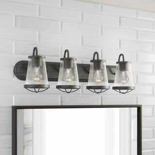 Photo 2 of HOME DECORATORS COLLECTION WEATHERED IRON FINISH & CLEAR SEEDED GLASS SHADES GEORGINA 4-LIGHT VANITY FIXTURE 1004 693 725