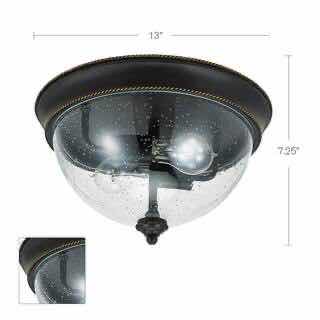 Photo 3 of HAMPTON BAY BRONZE IRVING 2-LIGHT FLUSH MOUNT CEILING LIGHT W CLEAR SEEDED GLASS SHADE 1003 324 683