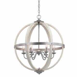 Photo 1 of HOME DECORATORS COLLECTION GALVANIZED FINISH & ANTIQUE WHITE WOOD ACCENTS KEOWEE 6-LIGHT CHANDELIER 1005 910 695