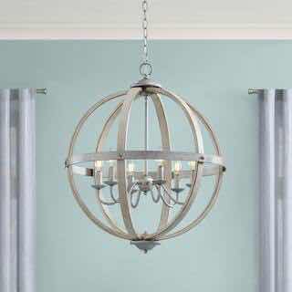 Photo 2 of HOME DECORATORS COLLECTION GALVANIZED FINISH & ANTIQUE WHITE WOOD ACCENTS KEOWEE 6-LIGHT CHANDELIER 1005 910 695