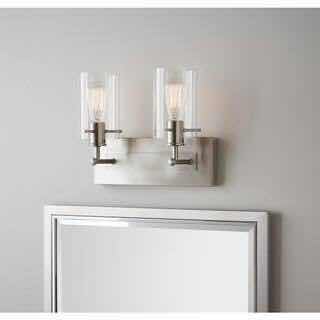 Photo 3 of HAMPTON BAY REGAN 12.75” BRUSHED NICKEL CLEAR GLASS SHADE 2 LIGHT VANITY FIXTURE LIGHT 802513190762