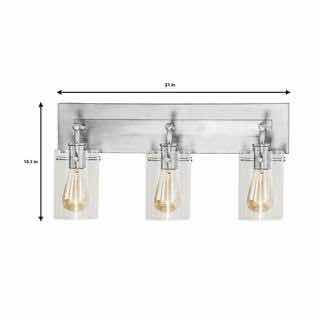 Photo 4 of HAMPTON BAY REGAN 21” BRUSHED NICKEL CLEAR GLASS SHADE 3 LIGHT VANITY FIXTURE LIGHT DS19268