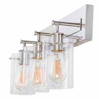 Photo 2 of HAMPTON BAY REGAN 21” BRUSHED NICKEL CLEAR GLASS SHADE 3 LIGHT VANITY FIXTURE LIGHT DS19268