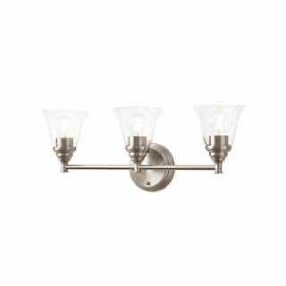 Photo 3 of HAMPTON BAY MARSDEN TRANSITIONAL BRUSHED NICKEL 23.5” CLEAR GLASS SHADE 3 LIGHT VANITY FIXTURE LIGHT HB3677-35