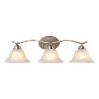 Photo 1 of HAMPTON BAY ANDENNE BRUSHED NICKEL 26.3” TRANSITIONAL MARBLEIZED GLASS SHADE 3 LIGHT VANITY FIXTURE LIGHT