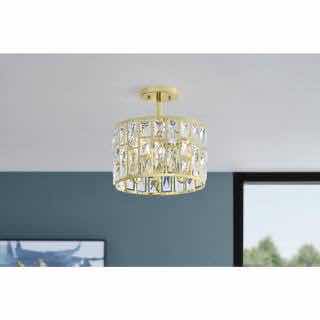 Photo 2 of HOME DECORATORS KRISTELLA SOFT GOLD FINISH CRYSTAL GLASS 12.5” 3 LIGHT SEMI FLUSH MOUNT CEILING LIGHT