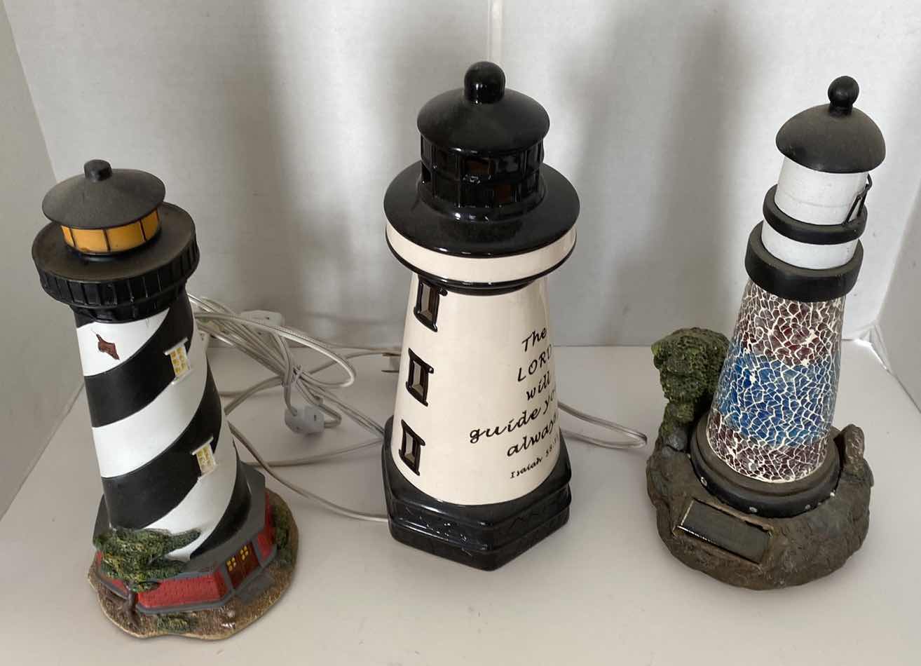 Photo 1 of 3 MIXED MEDIA LIGHT HOUSES TALLEST 12.5” (2 HAVE CORDS TO PLUG IN)