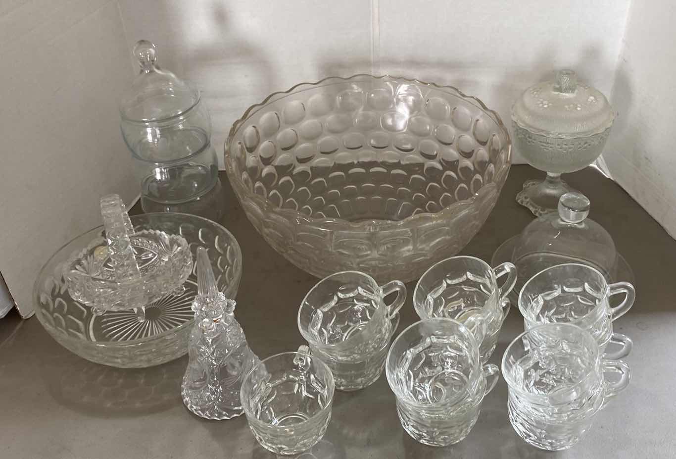 Photo 1 of GLASS PUNCH BOWL W/ 11 CUPS AND MORE