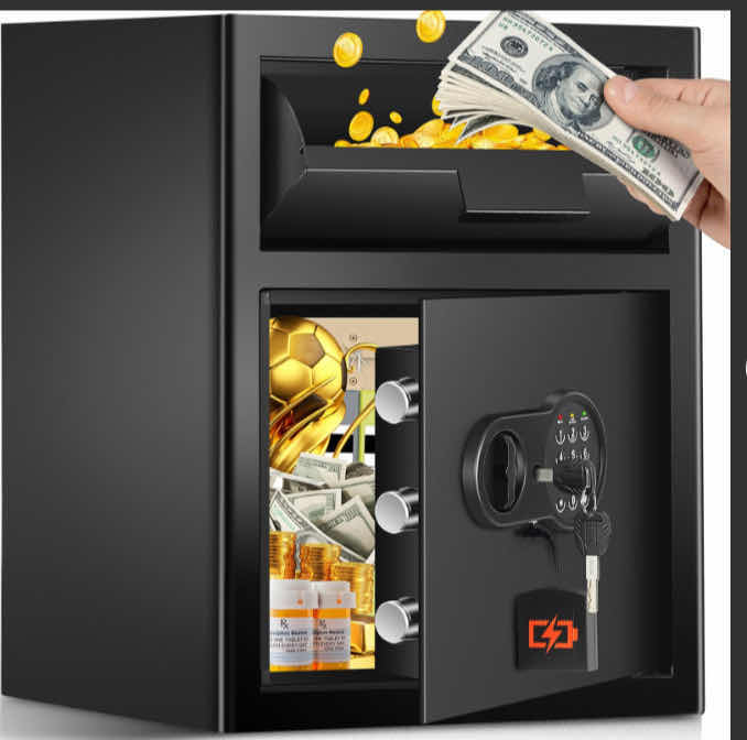 Photo 1 of 2.6 Cu Ft Fireproof Drop Safe With Quick Place Drop Slot, Anti-Theft Business Security Depository Safe With Combination Lock & 2 Keys, Large Drop Box Safe For Cash, Mail, Checks, Document