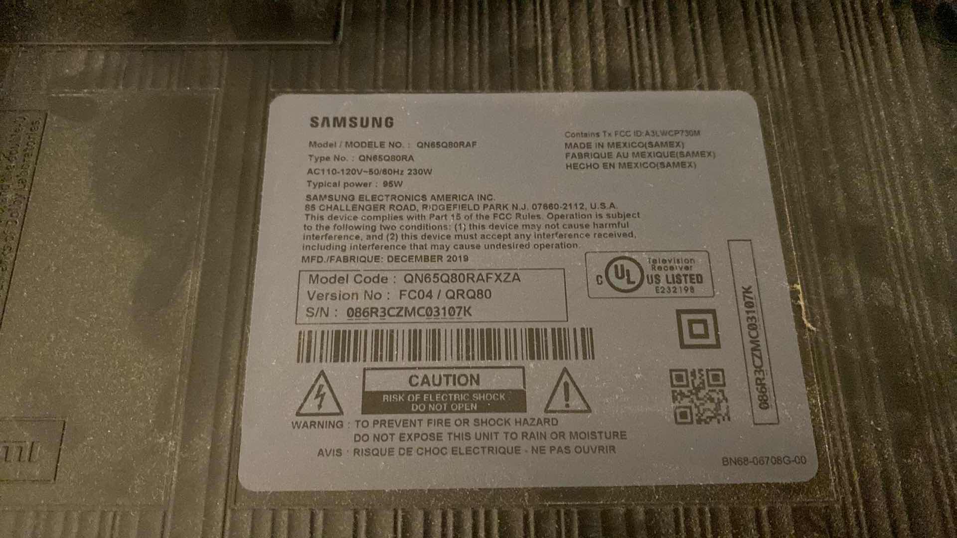 Photo 1 of SAMSUNG 65” TV INCLUDES REMOTE  AND WALL BRACKET - BUYER TO REMOVE