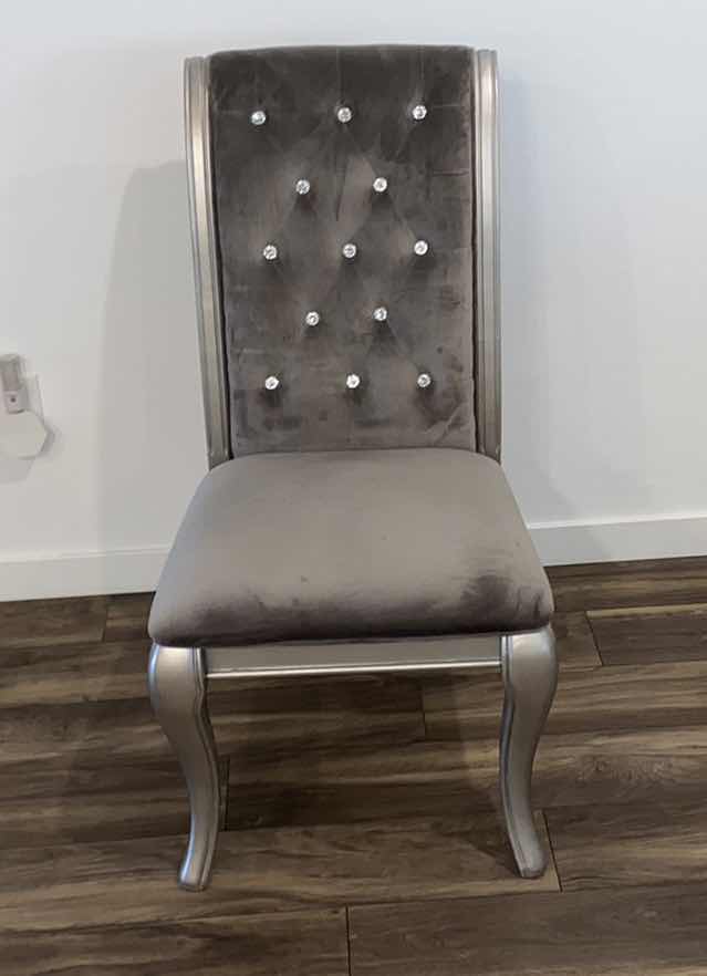 Photo 1 of ASHLEY FURNITURE BIRLANNY HOLLYWOOD GLAMOUR SILVER DINING CHAIRS WITH SILVER FABRIC AND BLING BUTTONS ( TABLE AND 6 CHAIRS AVAILABLE ALL SOLD SEPARATELY)