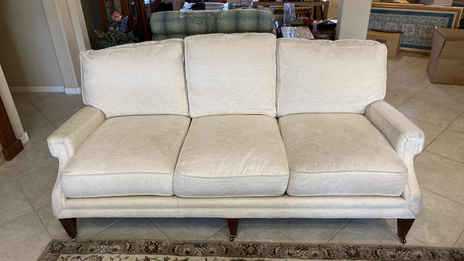 Photo 1 of 82” MICHAEL THOMAS CREAM FABRIC UPHOLSTERY SOFA