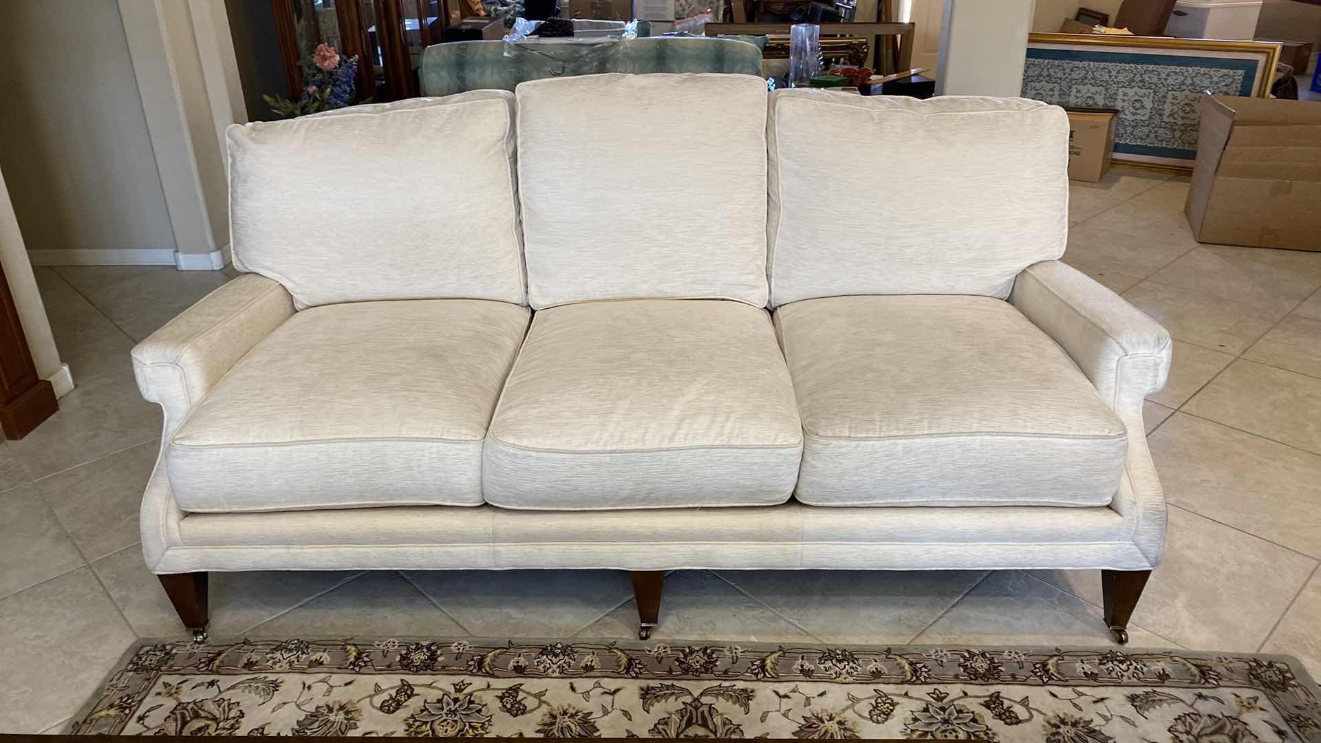 Photo 2 of 82” MICHAEL THOMAS CREAM FABRIC UPHOLSTERY SOFA