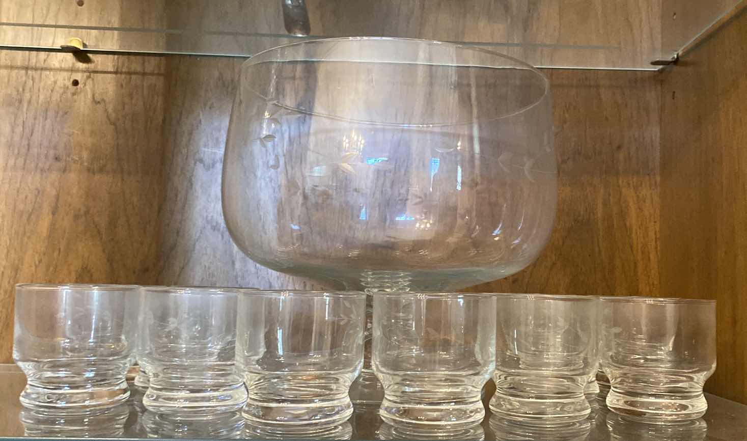Photo 1 of ETCHED GLASS PUNCH BOWL WITH 12 GLASSES