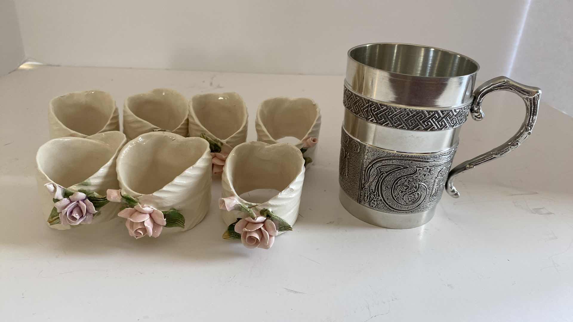 Photo 1 of 7 CERAMIC NAPKIN RINGS AND CUP FROM IRELAND