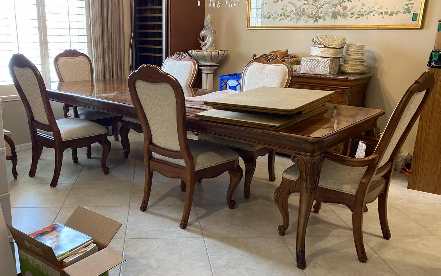 Photo 1 of WOOD DINING ROOM TABLE WITH 6 CHAIRS 72“ x 43 1/2“ H 30” PLUS 2 LEAFS 22” EACH, TABLE PICTURED WITH ALL LEAFS