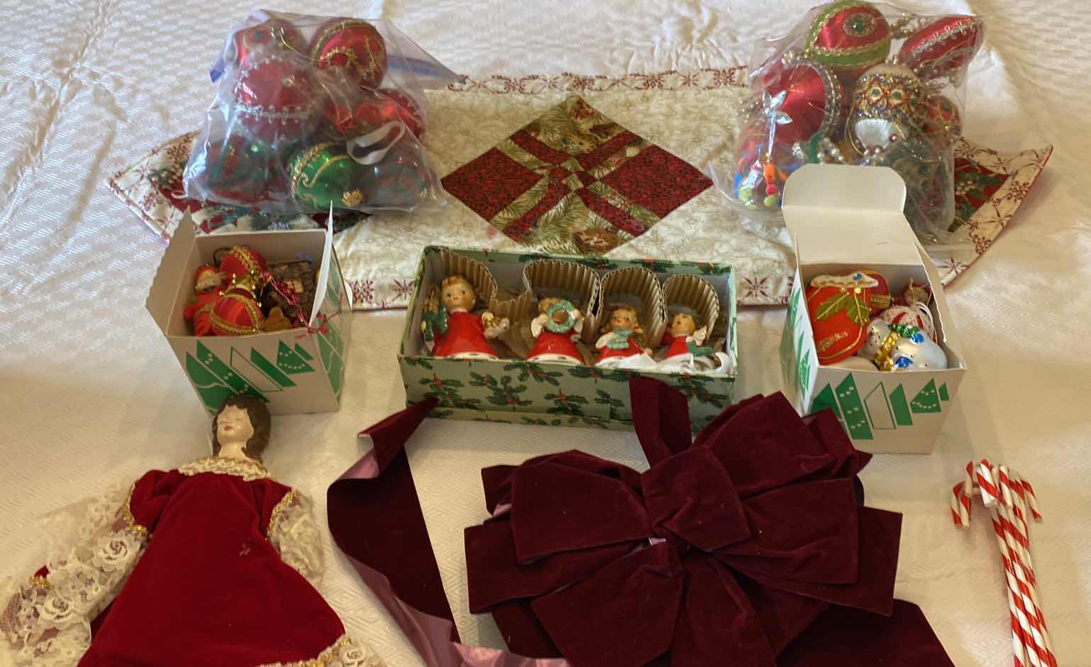 Photo 1 of CONTENTS OF BOX VINTAGE CHRISTMAS ORNAMENTS