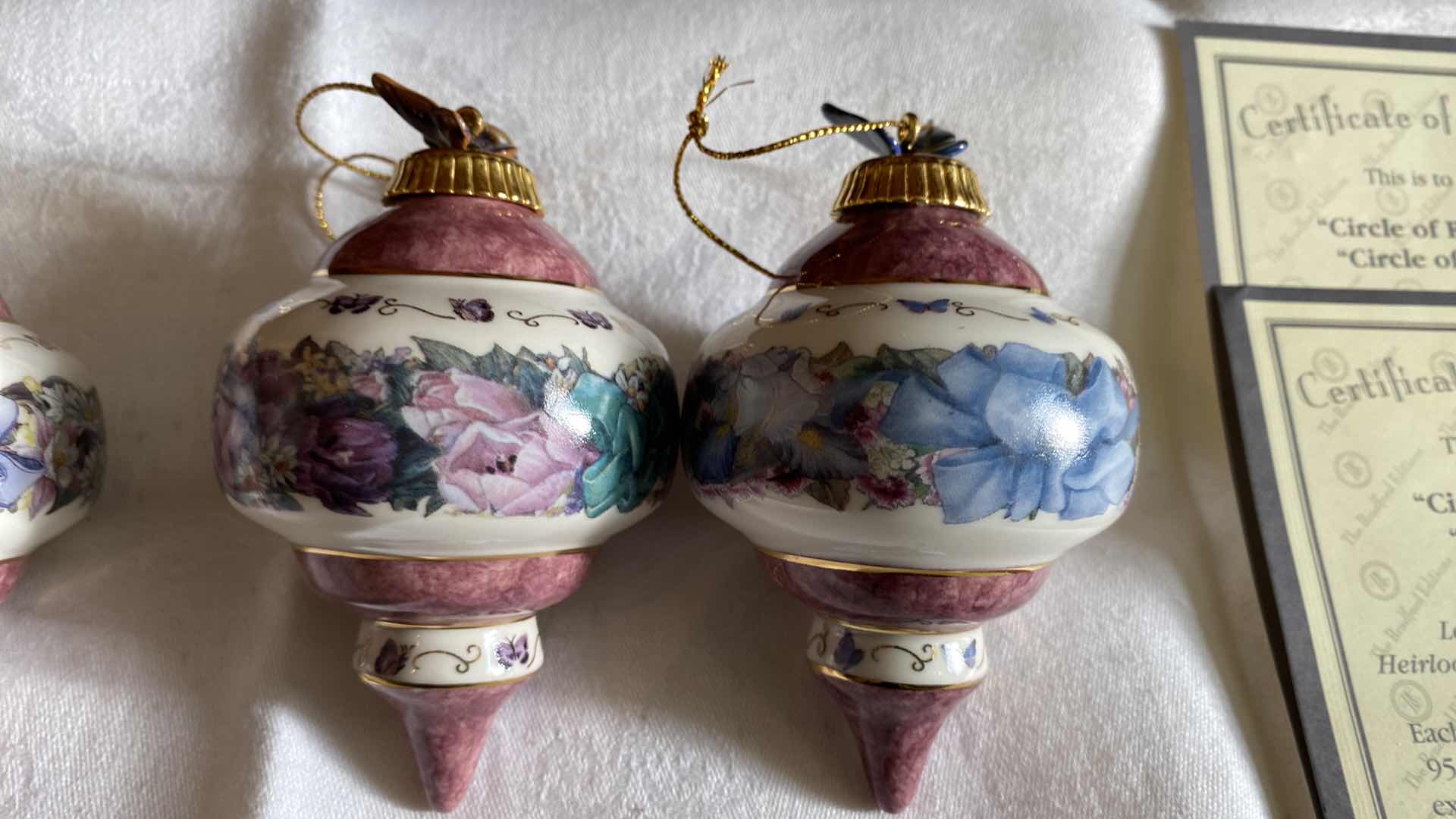 Photo 3 of VINTAGE FOUR LENA LIU’s FLORAL INSPIRATIONS PORCELAIN ORNAMENTS COLLECTIBLES BY BRADFORD EXCHANGE WITH 2 CERTIFICATE OF AUTHENTICITY (Pattern on certificate may not be correct)