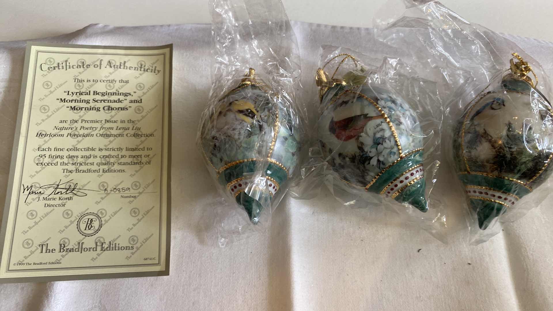 Photo 1 of VINTAGE THREE LENA LIU’s NATURES POETRY PORCELAIN ORNAMENTS COLLECTIBLES BY BRADFORD EXCHANGE WITH CERTIFICATE OF AUTHENTICITY