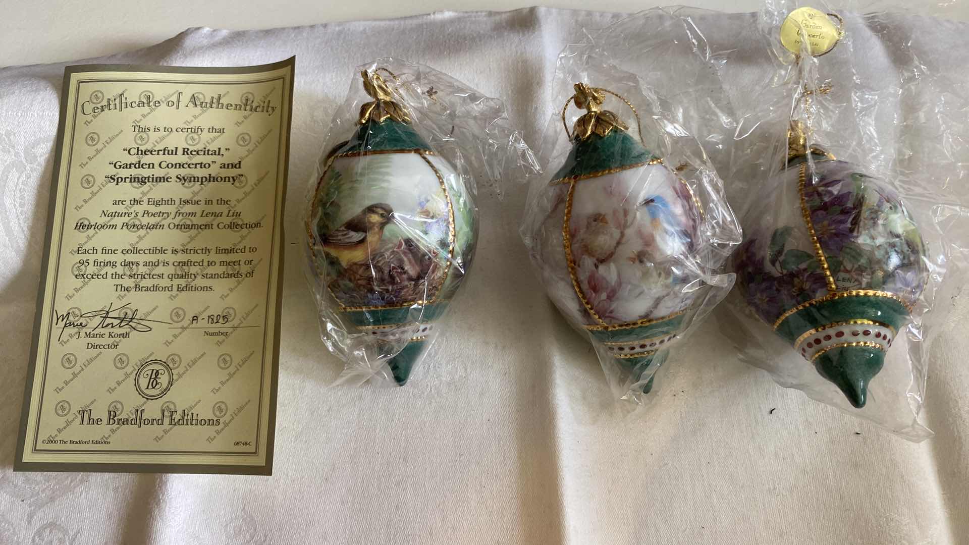 Photo 1 of VINTAGE THREE LENA LIU’s NATURES POETRY PORCELAIN ORNAMENTS COLLECTIBLES BY BRADFORD EXCHANGE WITH CERTIFICATE OF AUTHENTICITY